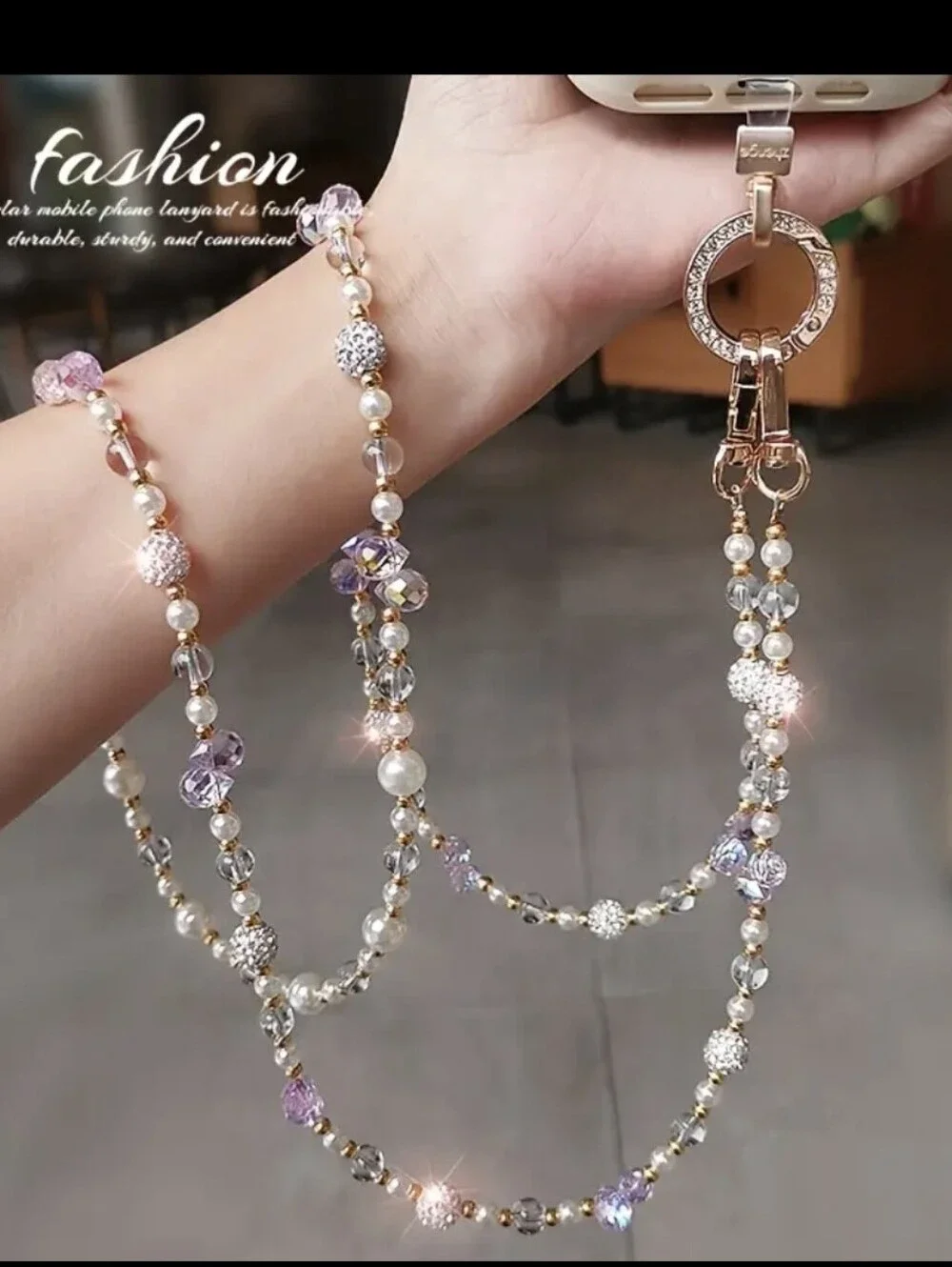 Elegant Long Phone Strap With Sparkling Beads